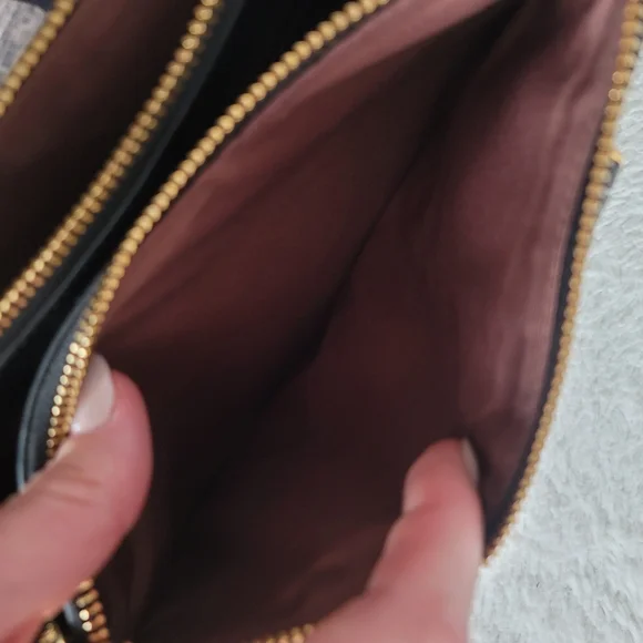 Ralph Lauren Mini Newbury Leather Double Zip Bag Black Gold Handbag Purse - Picture 5 of 7